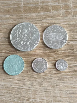 Estuche 5 monedas V Centenario 1990 plata 0.925