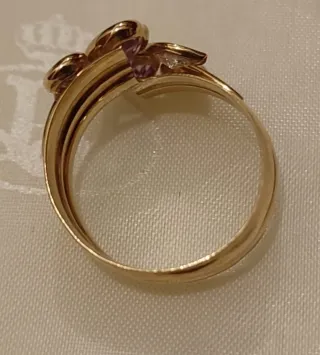 Anello oro 18 KT con pietre rosa e bianche