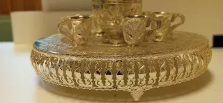 Juego de té turco  de metal plateado