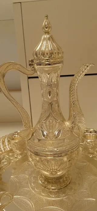 Juego de té turco  de metal plateado