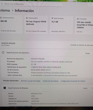 HP i3 11Gen 16GB RAM 500GB NVMe Negro