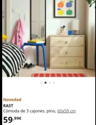 Cómoda RAST 3 cajones pino 70x59 cm