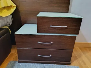 Cabezal, mesitas y cajonera madera