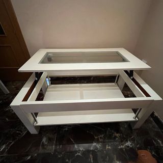 Mesa de centro elevable de cristal y madera