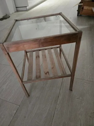 Mesita auxiliar madera y cristal
