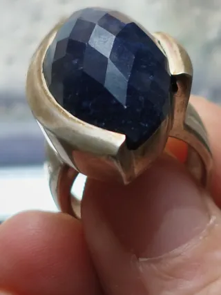 Anillo Plata Piedra Azul Facetada