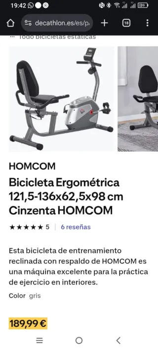 Bicicleta estática reclinada