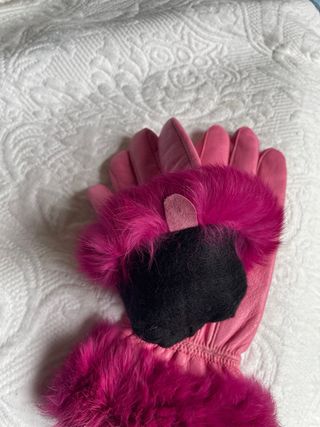 Guantes de cuero rosa con pelo