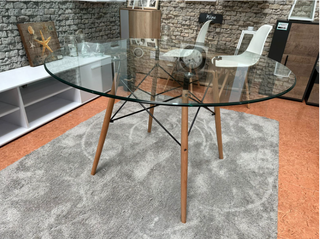 Mesa redonda cristal y madera