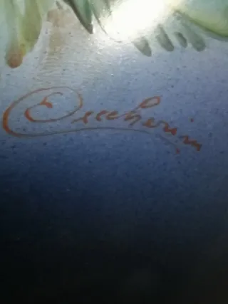 Vaso vetro dipinto a mano rose blu