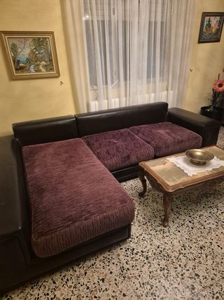 Sofá cheslong piel chocolate seminuevo
