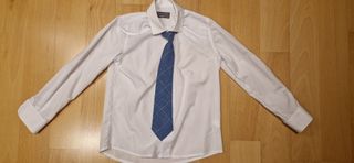 Traje de comunión niño gris y azul