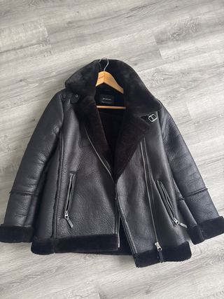 Chaqueta Biker pelo Stradivarius Negra Talla XS