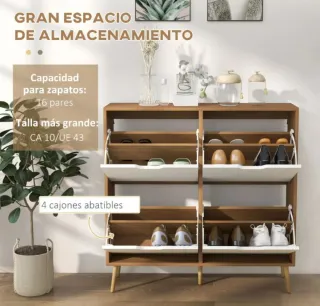 Zapatero 4 cajones madera y blanco