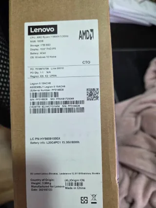 Portátil Lenovo Legion 5 Ryzen7 5800H RTX 3050 Ti