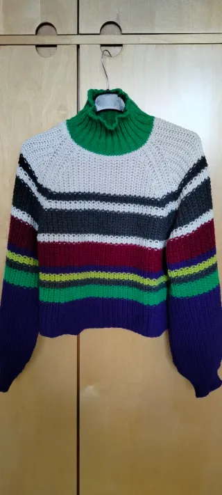 Maglione donna collo alto righe