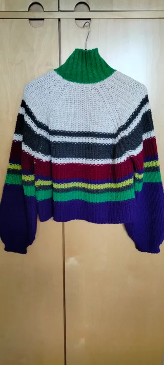 Maglione donna collo alto righe