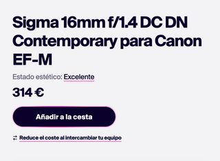 Sigma 16mm f/1.4 DC DN Canon EF-M