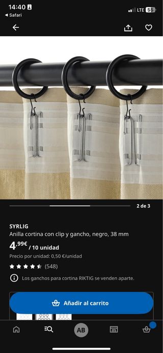 Anillas cortina Ikea negras con clip (10 uds)