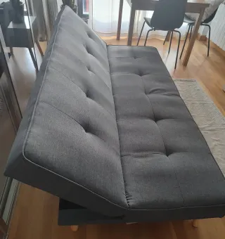 Divano Letto 2 Posti, 3 Scomparti Grigio in Tessuto