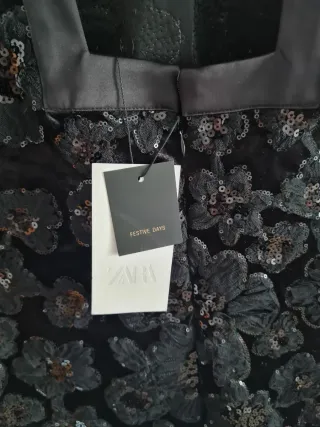 Vestido Negro Zara Flores Lentejuelas