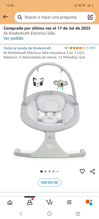 Hamaca bebé Kinderkraft Eléctrica Gris