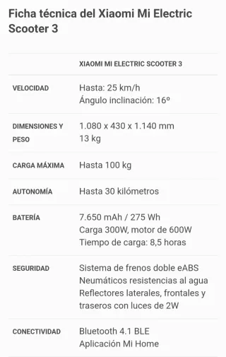 Patinete Eléctrico Xiaomi Scooter 3