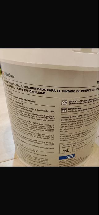 Pintura Plástica Mate Valentine Valón 15L RAL 9010