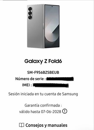 Samsung Z Fold 6 Factura Samsung Garantía 06/2028