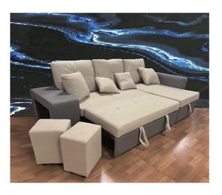 Sofá Cama Microfibra Beige/Gris