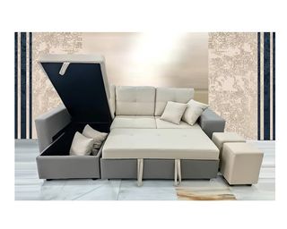 Sofá Cama Microfibra Beige/Gris