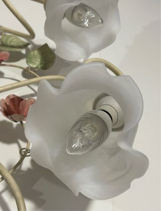 Plafoniera 5 Luci Metallo Vetro Floreale + Lampade