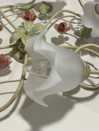 Plafoniera 5 Luci Metallo Vetro Floreale + Lampade