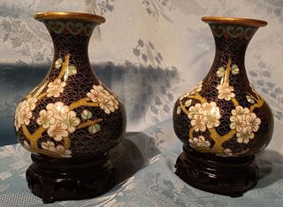 Coppia vasi in ottone cloisonné