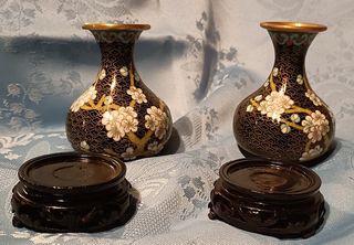 Coppia vasi in ottone cloisonné