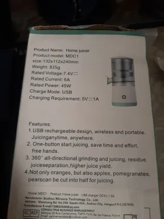 Spremiagrumi Elettrico USB Wireless Portatile