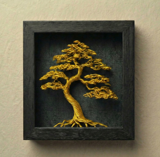 Cuadro Árbol Bonsái Alambre Marco Negro