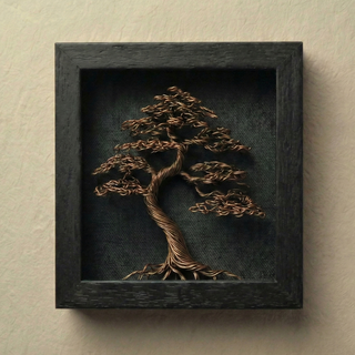 Cuadro Árbol Bonsái Alambre Marco Negro
