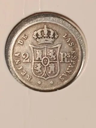 Moneda 2 Reales Plata Reina Isabel II