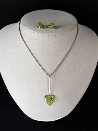 Conjunto Plata 925 Corazón Piedras Verdes