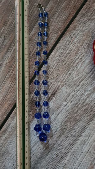 Collana vintage perline blu cobalto e trasparenti