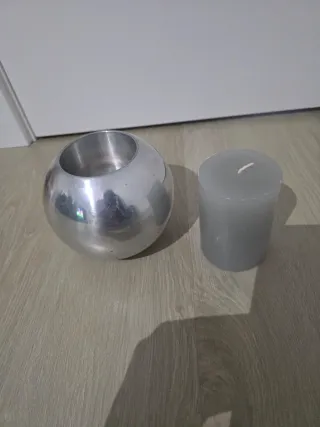 Portavelas esfera metal plateado