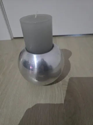 Portavelas esfera metal plateado