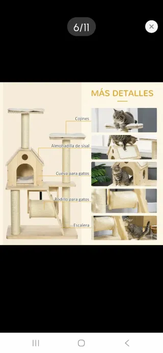 Rascador para gatos de madera y sisal