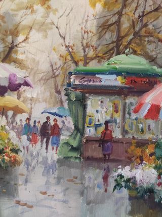 Salvador Caballero Óleo Ramblas Barcelona