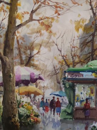 Salvador Caballero Óleo Ramblas Barcelona