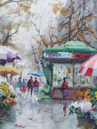 Salvador Caballero Óleo Ramblas Barcelona