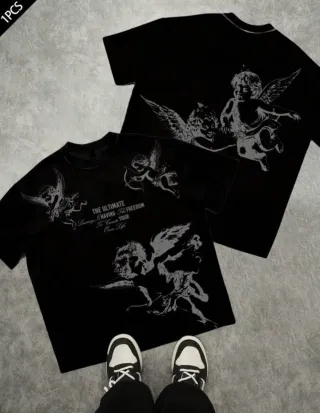 Camiseta Negra Estampada Ángeles