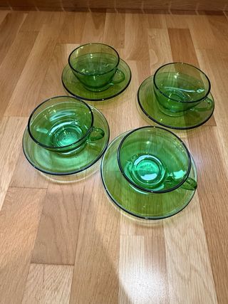 Juego 5 Tazas y Platos ElsaDur Verdes Vintage