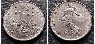 1/2 Franco Francia 1966-1970-1977 3 monete